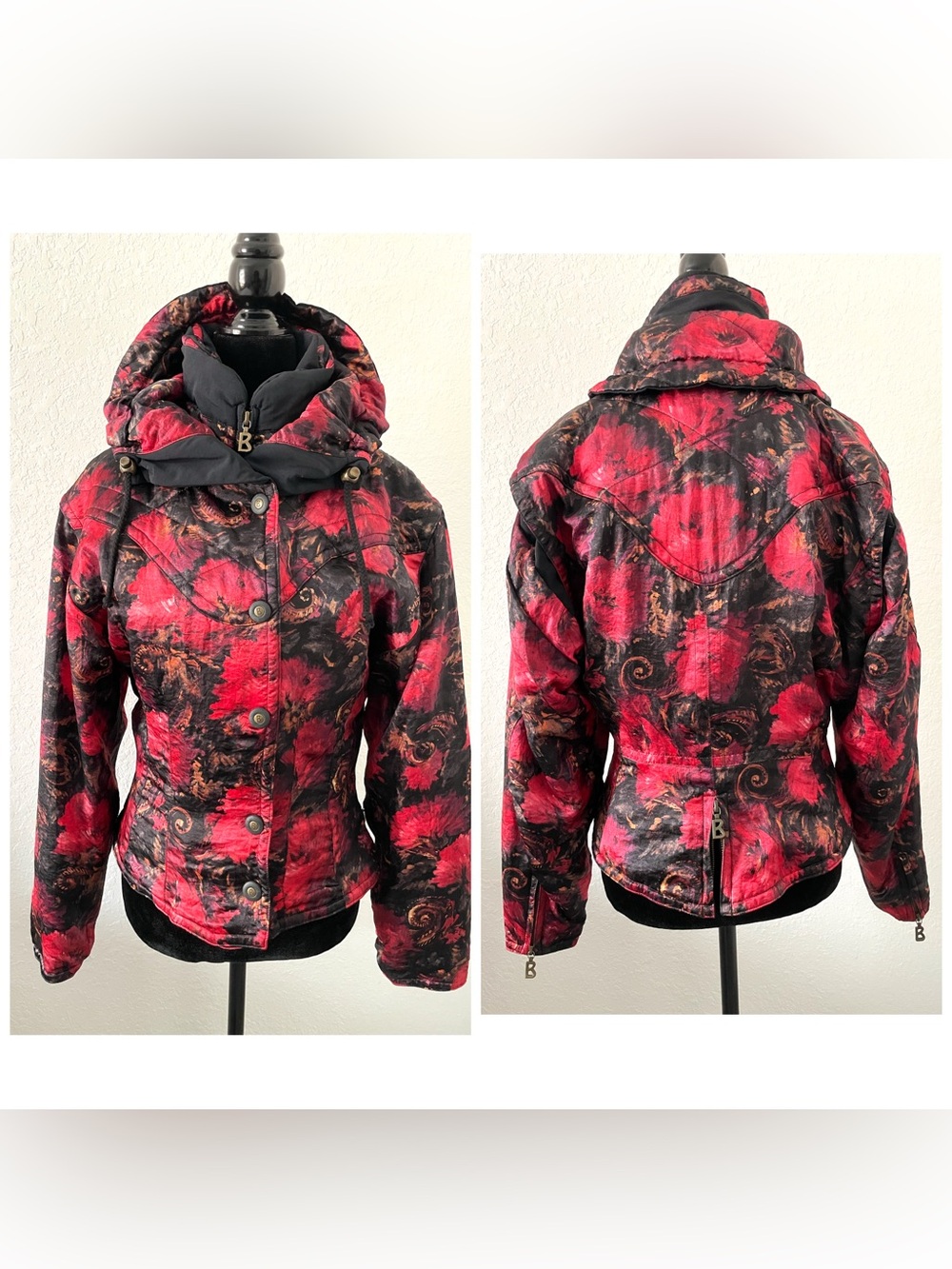 Bogner Floral Puffer Jacket Red/Black Full Zipper